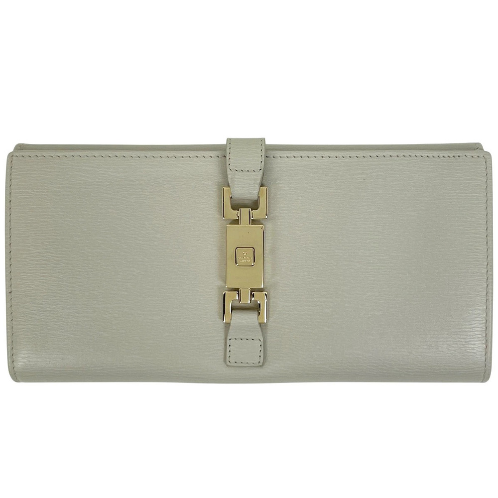 Gucci Jackie Bi fold Long Wallet Leather Greige Gray